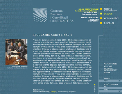 projekt layoutu stron www CENTRAST SA podstrona